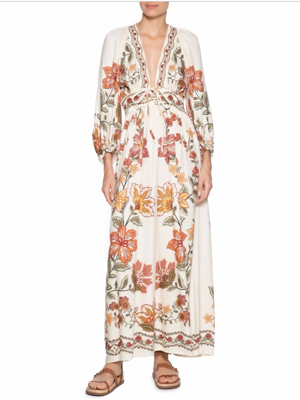 FARM Rio White Maxi Dress with Orange and Green Floral Embroidery Size S - Picture 2 of 12